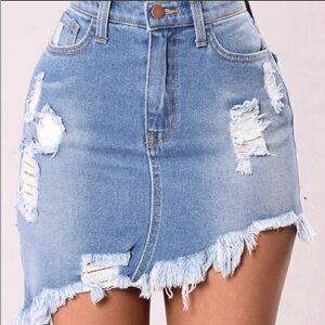 Fashion Nova Blue Distressed Mini Skirt